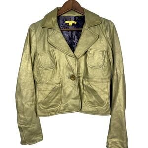 NEW! John Carlisle Peridot Leather Jacket Blazer Single Button Pockets - S